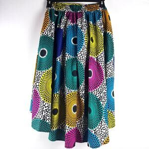 Shenbolen Ladies Ankara African Print Maxi Skirt X-Large Flare Pockets Belt
